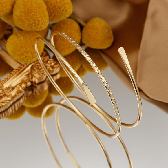 2Pcs Gold Arm Cuff Bracelets Set for Women Open Adjustable Upper Arm Bangles Coi - Picture 7 of 7